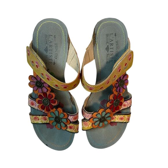 Spring Step L'Artiste Colorful Wedge Sandals Women's 40 (US 9) Floral Leather - Picture 5 of 7
